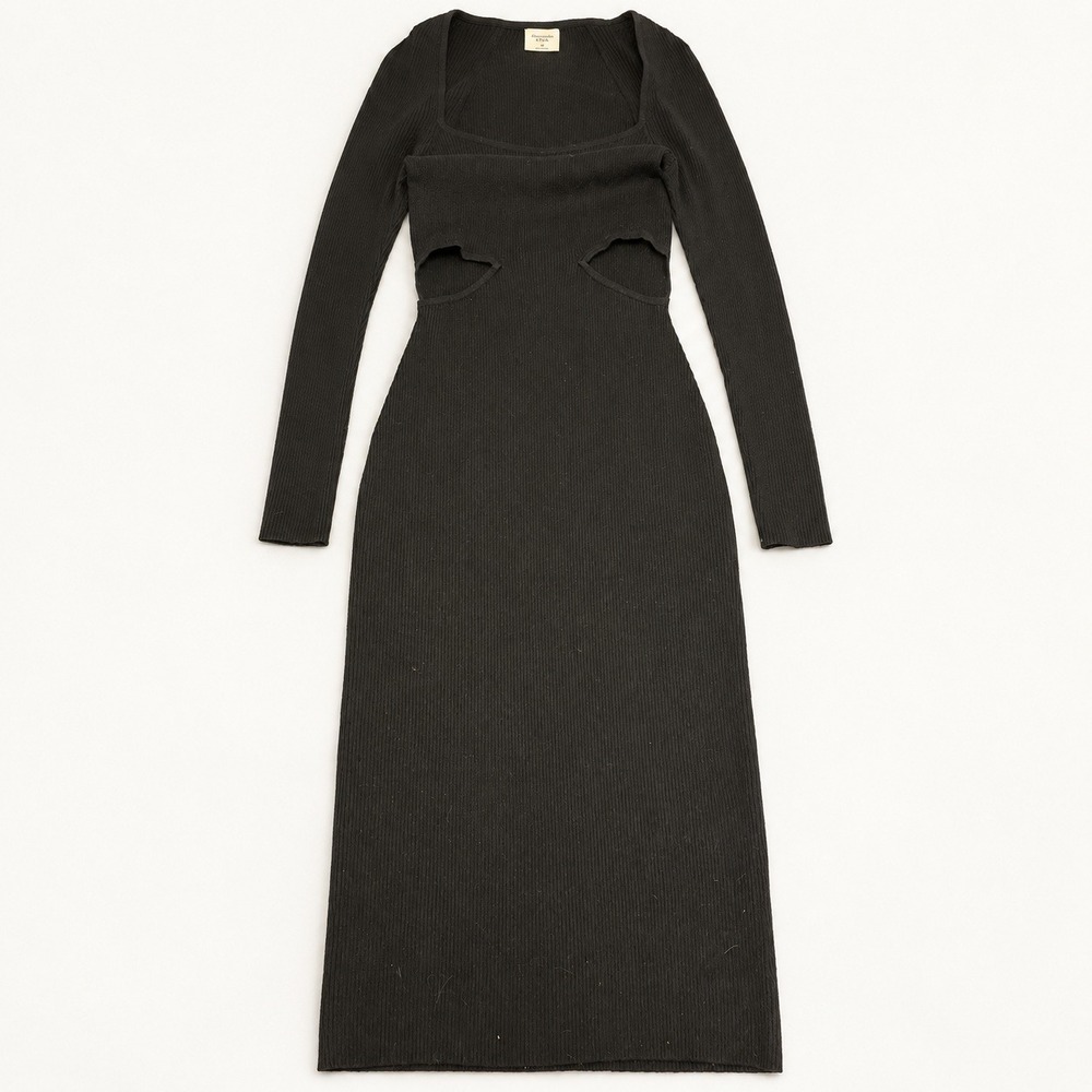 Abercrombie & Fitch Womens M Black Ribbed Long Sleeve Cutout Square Neck Dress